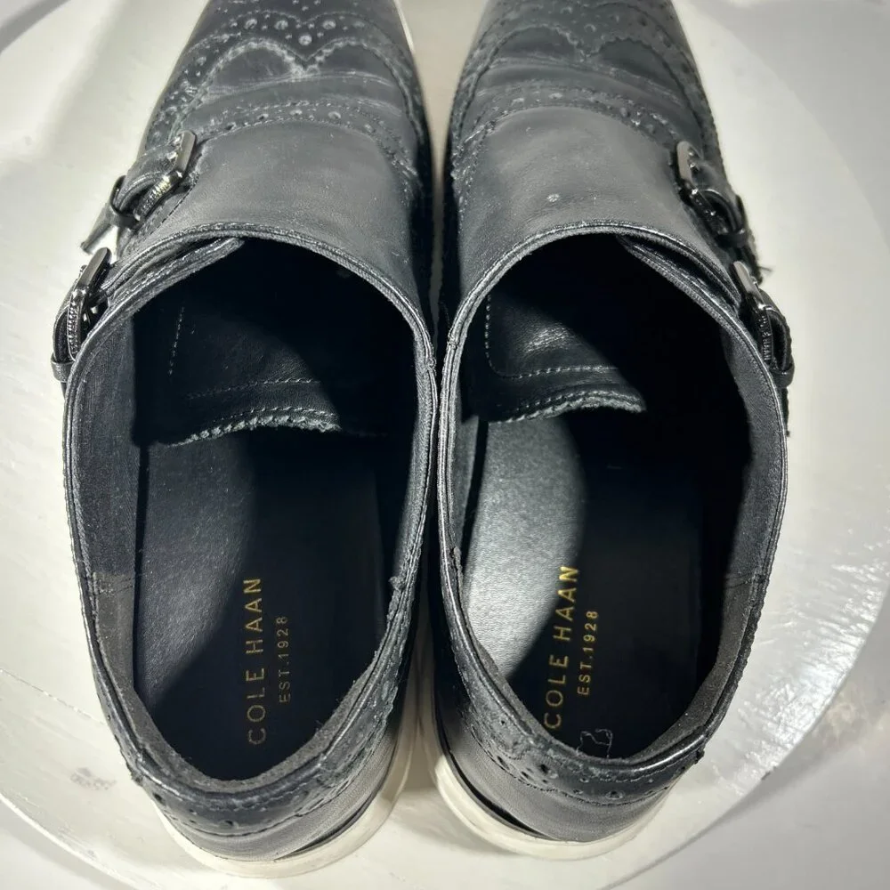 Cole Haan Wingtip Monk Strap Buckle Double Strap Womens Dress Shoes Size 9 Black - Picture 9 of 12